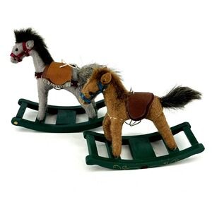 Vintage Rocking Horse Wool Handmade Christmas Ornament Lot‎ of 2 Western Saddle